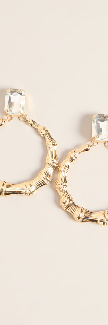 Statement Shine Rhinestone Bamboo Hoop Earrings