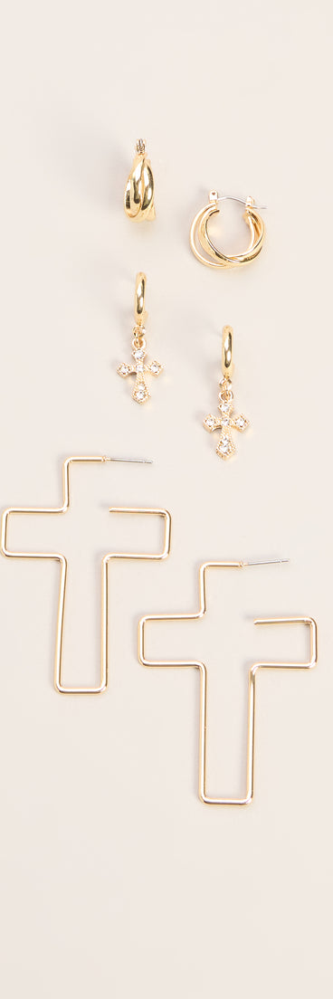 Cross Check Huggie Earring Three Pack