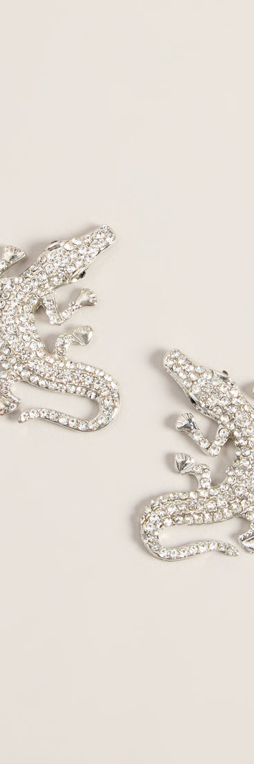 Playful Bite Rhinestone Alligator Earrings