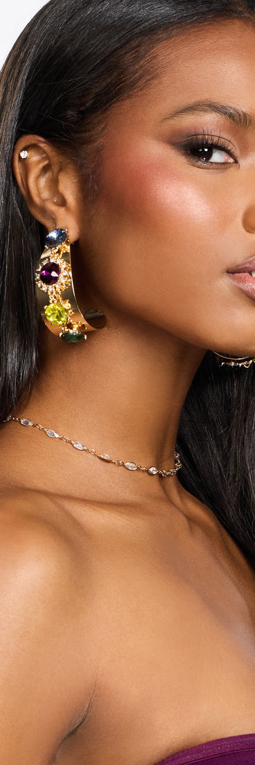Gem Rush Statement Stone Half Hoop Earrings