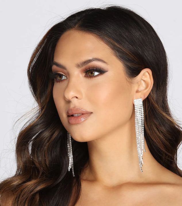Resolutions Square Rhinestone Fringe Earrings