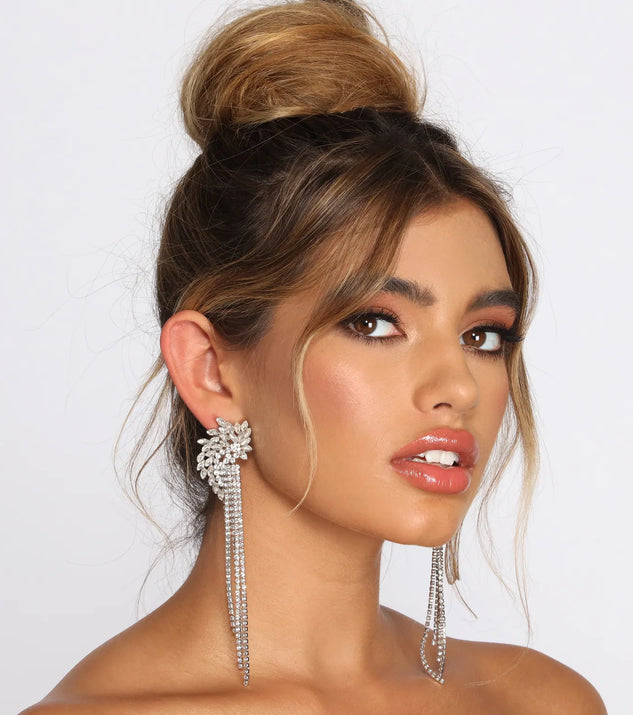 Marquise Rhinestone Fringe Earrings