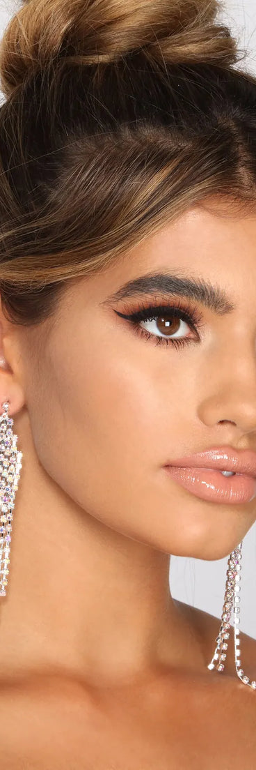 Go With It Iridescent Rhinestone Fringe Earrings