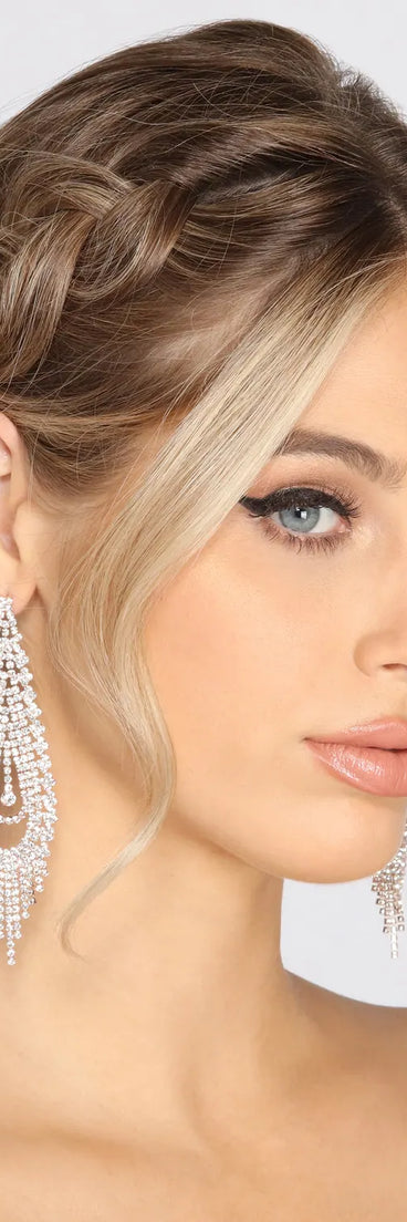 Chandelier Rhinestone Fringe Duster Earrings