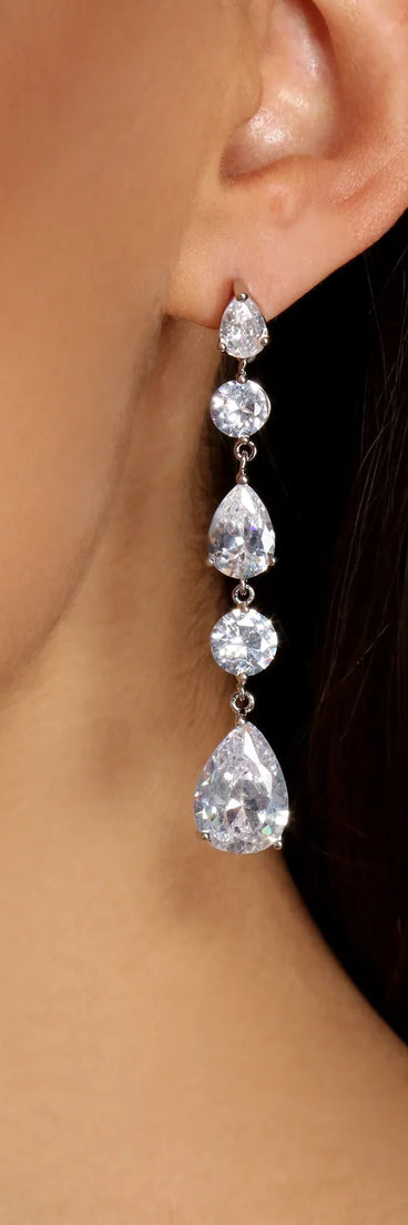Falling Hard Teardrop Cubic Zirconia Duster Earrings