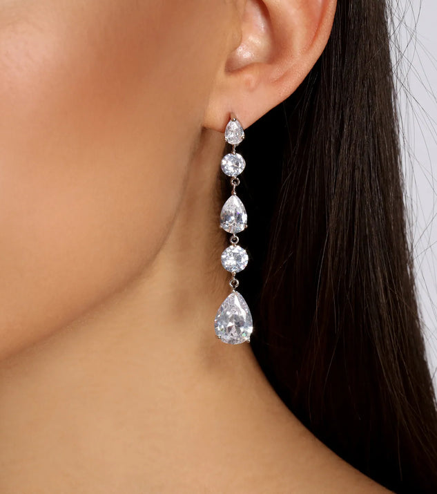 Falling Hard Teardrop Cubic Zirconia Duster Earrings