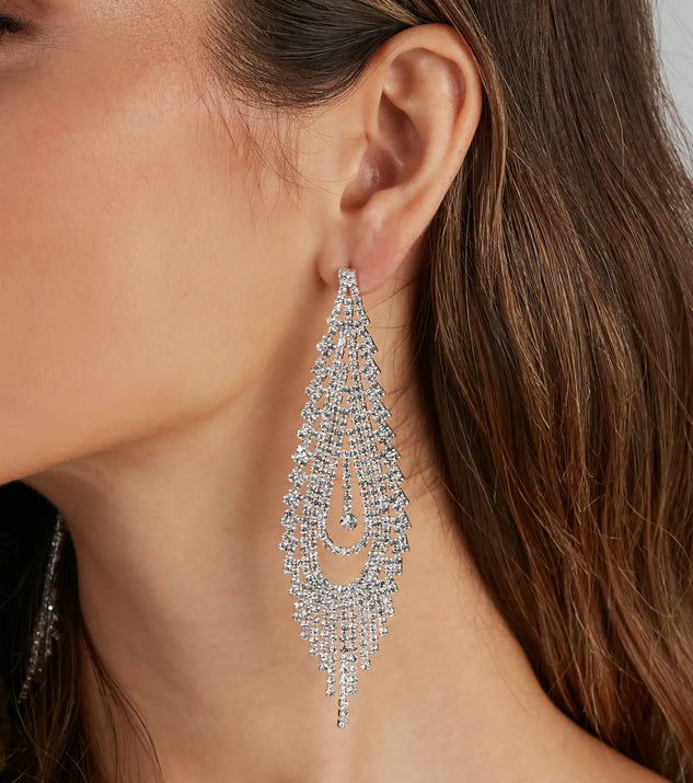 Captivate Them Rhinestone Teardrop Duster Earrings | Windsor