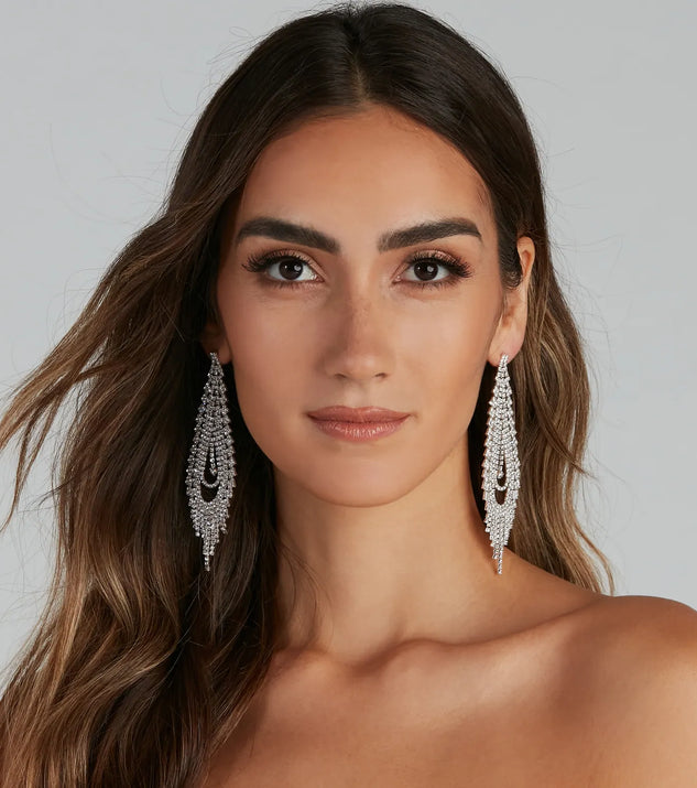 Captivate Them Rhinestone Teardrop Duster Earrings | Windsor