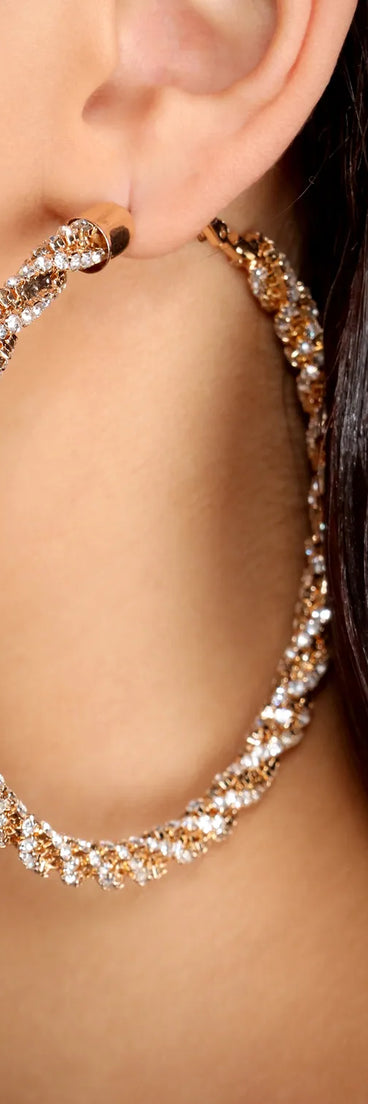 Twisted Rhinestone Hoop Earrings