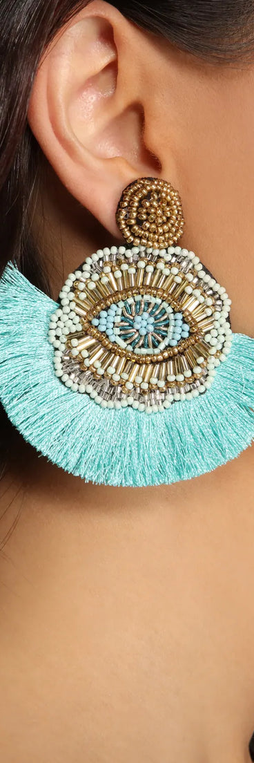 Take Me On Vacay Beaded Fan Tassel Earrings