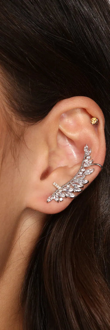 Linear Leaf Cubic Zirconia Ear Cuff