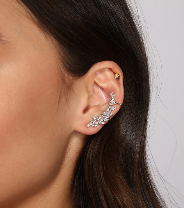 Linear Leaf Cubic Zirconia Ear Cuff