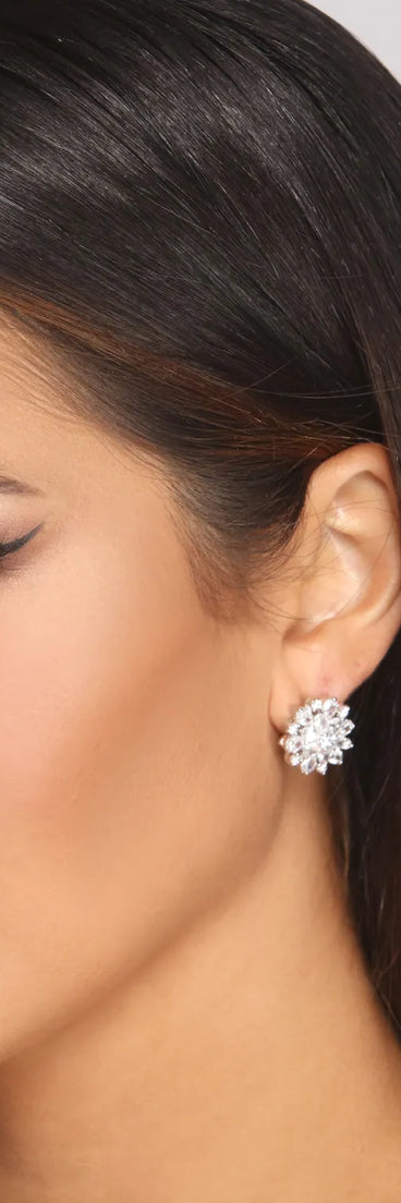 Cubic Zirconia Flower Stud Earrings