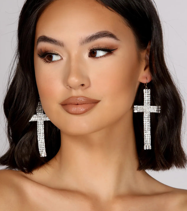 Rhinestone Cross Baguette Earrings