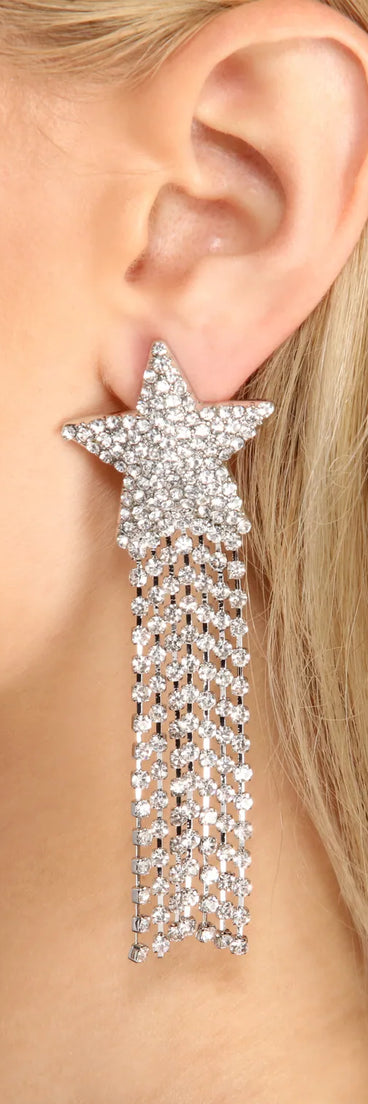 You're A Star Rhinestone Fringe Earrings
