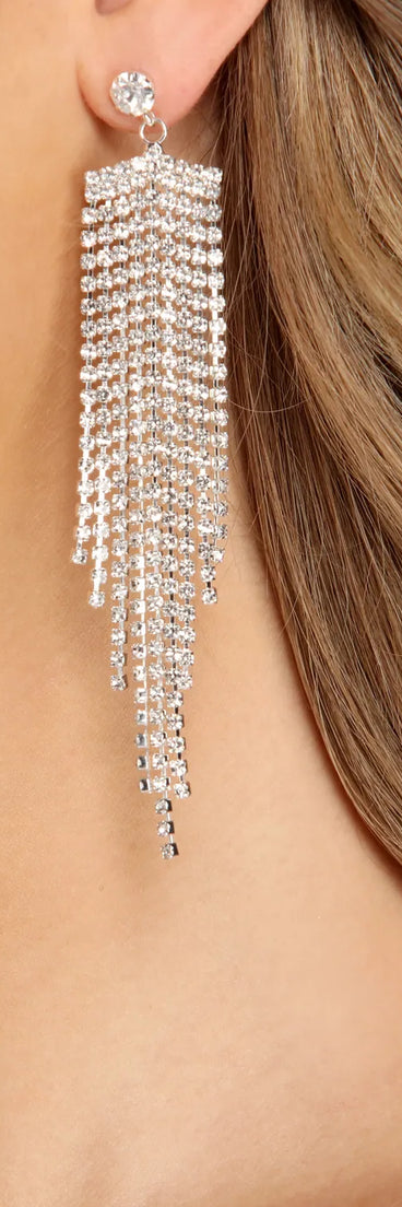 9 Row Rhinestone Fringe Duster Earrings