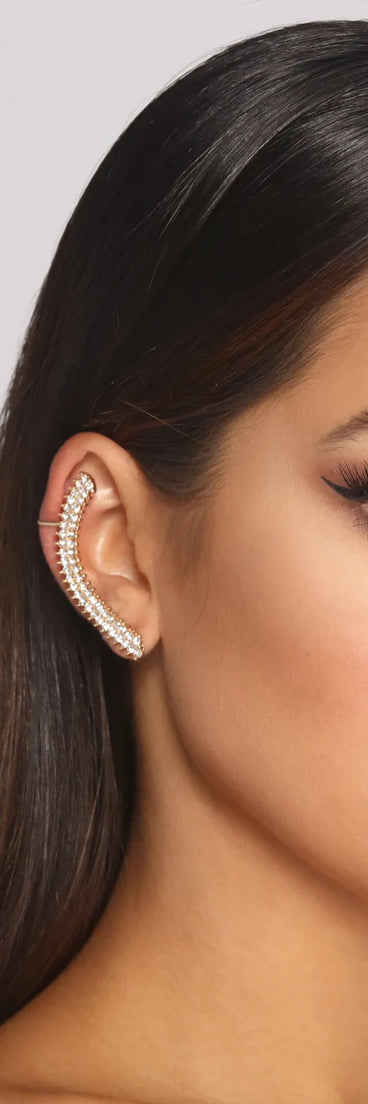 Double Row Rhinestone Crawler Earring