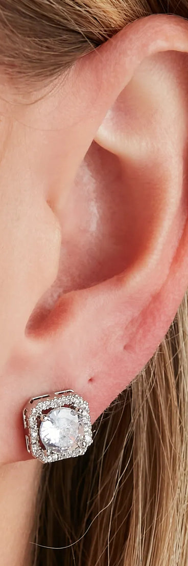 Cubic Zirconia Halo Studs