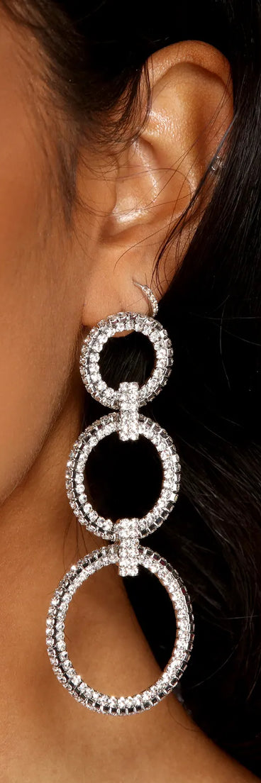 Triple O-Ring Rhinestone Earrings