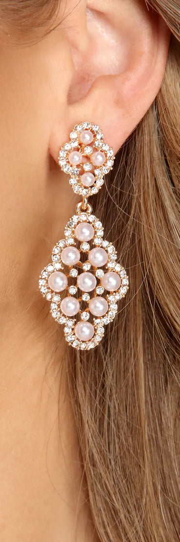 Rhinestone And Pearl Chandelier Earrings