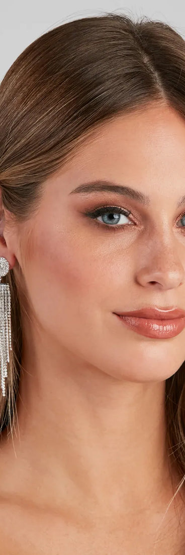 Bring The Dazzle Rhinestone Fringe Earrings