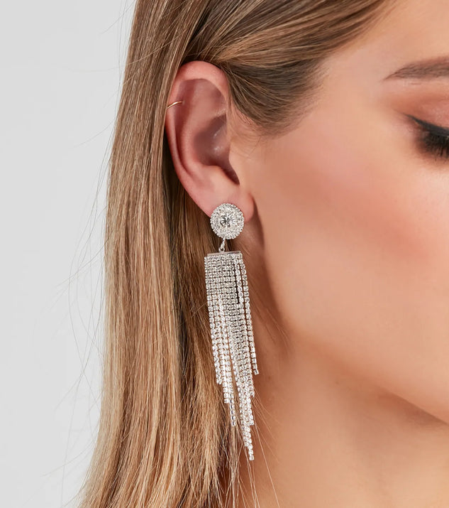 【国内発送】Cheers To That Drop Earringsセール Silver Earrings - Rhinestone Drop Earrings - Chain Link