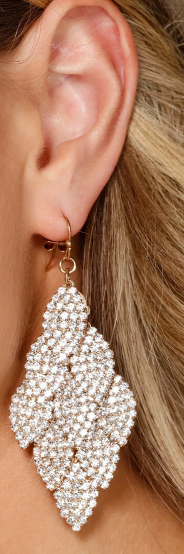So Adored Rhinestone Leaf Earrings