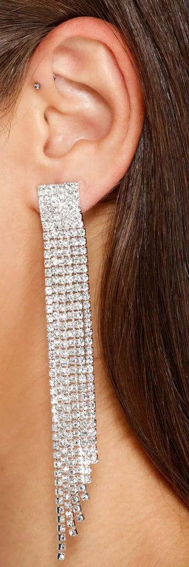 Major Luxe Rhinestone Fringe Earrings