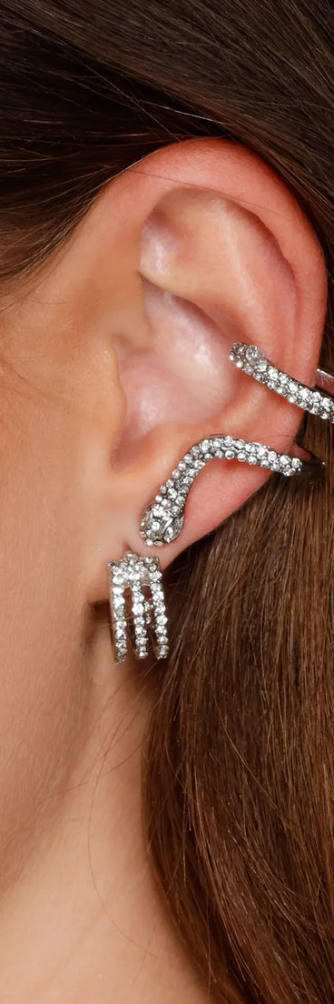 Snake Cuff And Rhinestone Stud Set