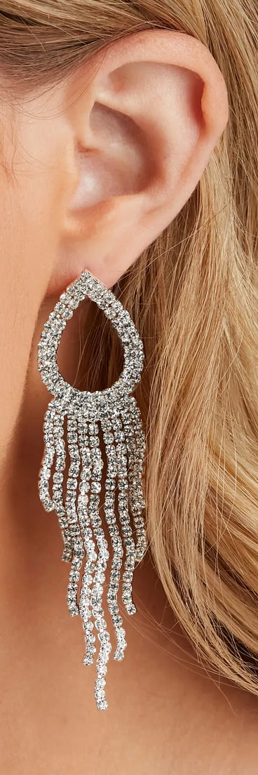 Rhinestone Teardrop Scallop Earrings