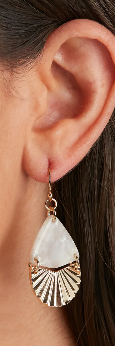 Sophisticated Marble Fan Metal Earrings