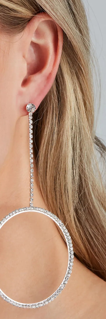 Big Glam Rhinestone Linear Hoop Earrings