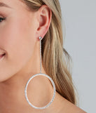 Big Glam Rhinestone Linear Hoop Earrings