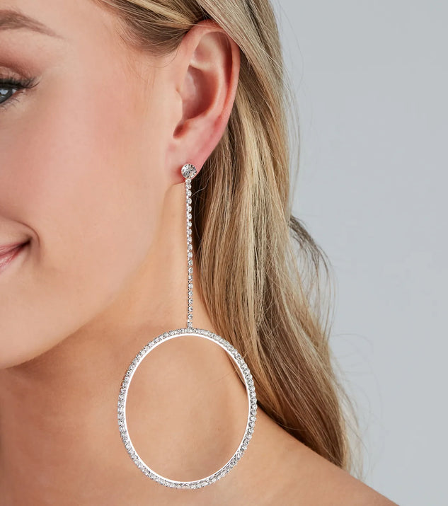 Big Glam Rhinestone Linear Hoop Earrings