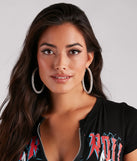 Statement Rhinestone Hoop Earrings, a trendy silver addition to women's going-out outfits, is ideal for party attire, chic concert outfits, or night-out looks that keep you on-trend!