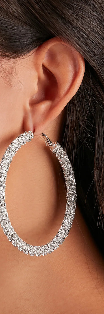Statement Rhinestone Hoop Earrings, a trendy silver addition to women's going-out outfits, is ideal for party attire, chic concert outfits, or night-out looks that keep you on-trend!