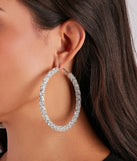 Statement Rhinestone Hoop Earrings, a trendy silver addition to women's going-out outfits, is ideal for party attire, chic concert outfits, or night-out looks that keep you on-trend!