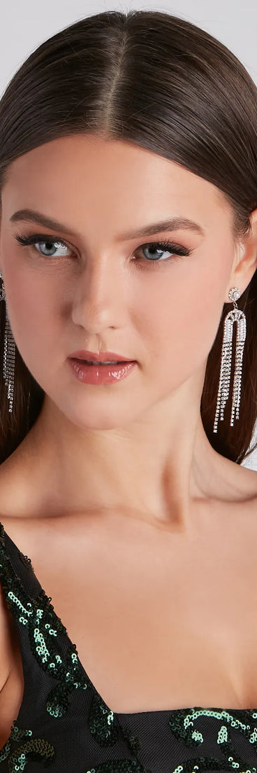 Glam Statement Rhinestone Fringe Earrings