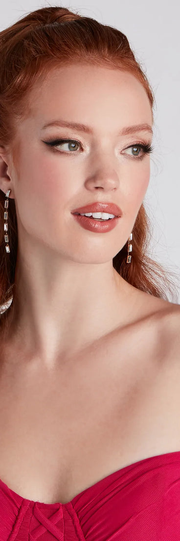 Chic Shine Rhinestone Stud And Duster Earrings Set