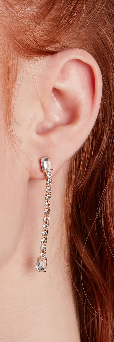 Chic Shine Rhinestone Stud And Duster Earrings Set