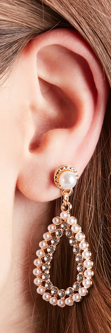 Classic Glam Pearl Rhinestone Drop Earrings