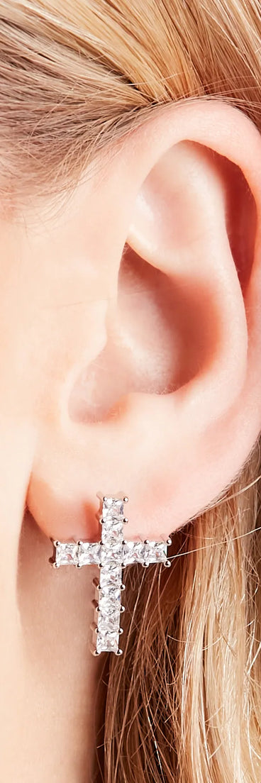 Dainty Cubic Zirconia Cross Earrings