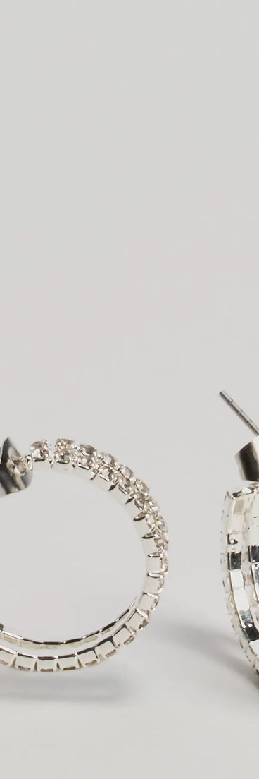 Double Trouble Rhinestone Hoop Earrings, a trendy silver addition to women's going-out outfits, is ideal for Christmas party outfits, chic NYE attire, or winter night-out looks that keep you on-trend!