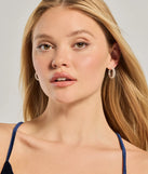 Double Trouble Rhinestone Hoop Earrings, a trendy silver addition to women's going-out outfits, is ideal for Christmas party outfits, chic NYE attire, or winter night-out looks that keep you on-trend!