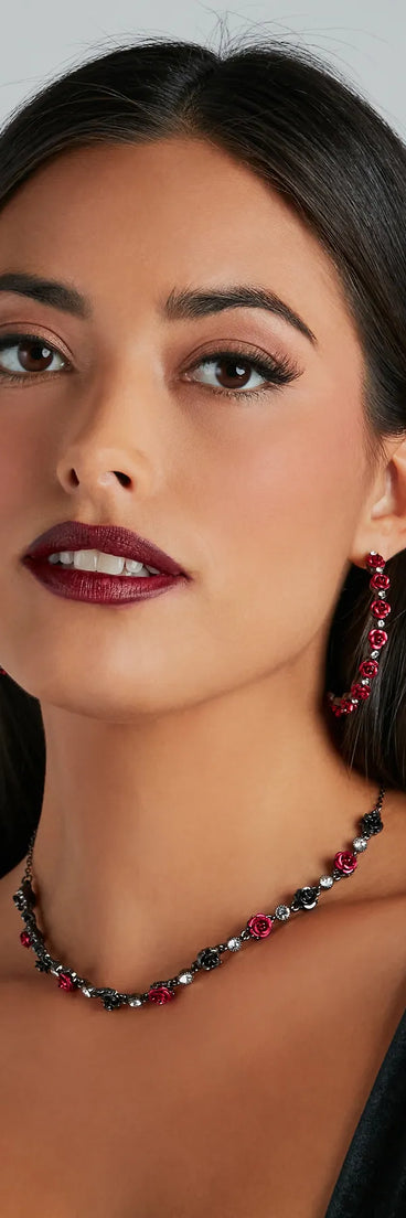 Divine Enchantment Hematite Rose Hoop Earrings