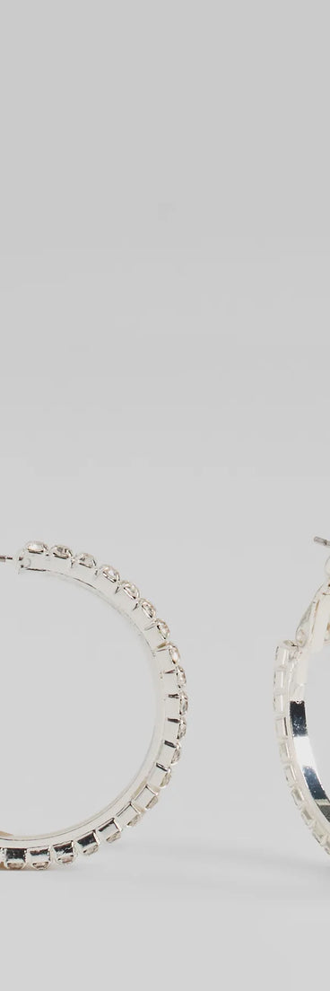 The Pretty Sparkle Rhinestone Hoop Earrings in silver is a women's workwear essential with an elevated fabric and chic silhouette, ideal for layering and versatile enough to take your look from office chic to going-out ready!