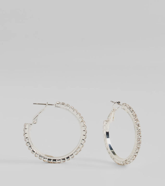 The Pretty Sparkle Rhinestone Hoop Earrings in silver is a women's workwear essential with an elevated fabric and chic silhouette, ideal for layering and versatile enough to take your look from office chic to going-out ready!