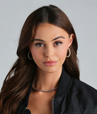 The Pretty Sparkle Rhinestone Hoop Earrings in silver is a women's workwear piece offering a trendy style and unique accents, perfect for effortlessly creating an outfit-of-the-day look that transitions your office look to going-out ready.