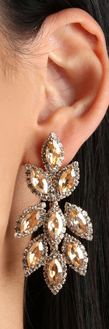 Shimmering Elegance Gemstone Leaf Drop Earrings