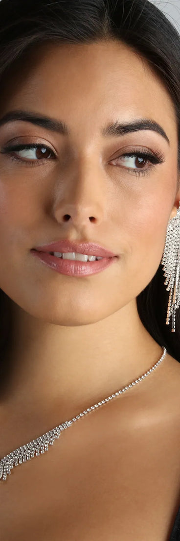 Go For The Glamour Rhinestone Fringe Cuff Earrings